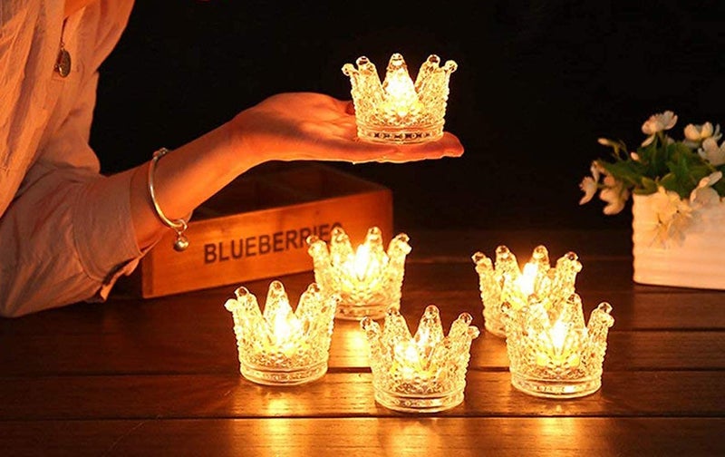 Vixdonos Clear Votive Candle Holders Set of 6 Crown Glass Tealight Candle Holder for Wedding, Party and Home Decor - Image 3